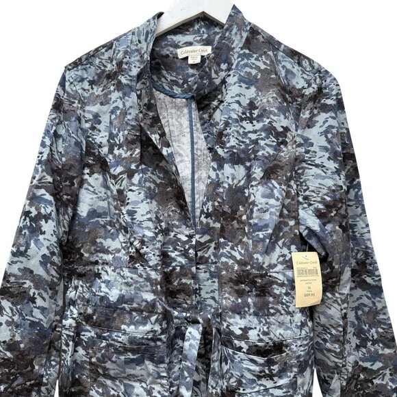 Coldwater Creek Womens Jacket 16 Camo Blue Gray Drawstring Tie Blazer NWT - Picture 2 of 9